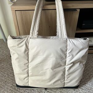 Calpak Cream Quilted Tote Bag with Long Straps